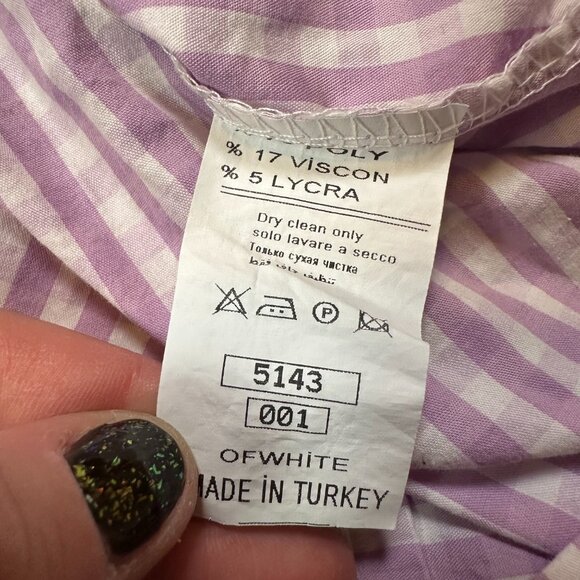OFWHITE Purple Gingham Midi Dress Charm Detail Made in Turkey Women's Est Small - Picture 7 of 7